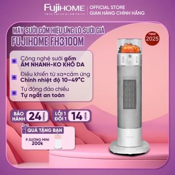 Máy sưởi gốm nhập khẩu không khô da FUJIHOME 2000W, quạt sưởi ẩm Ceramic 2 chế độ sưởi, giả lò sưởi tiết kiệm điện