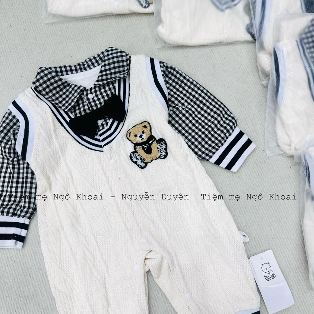 [MD02] Body len phối áo sơ mi kẻ xinh xắn cho bé trai mặc đầy tháng/ thôi nôi