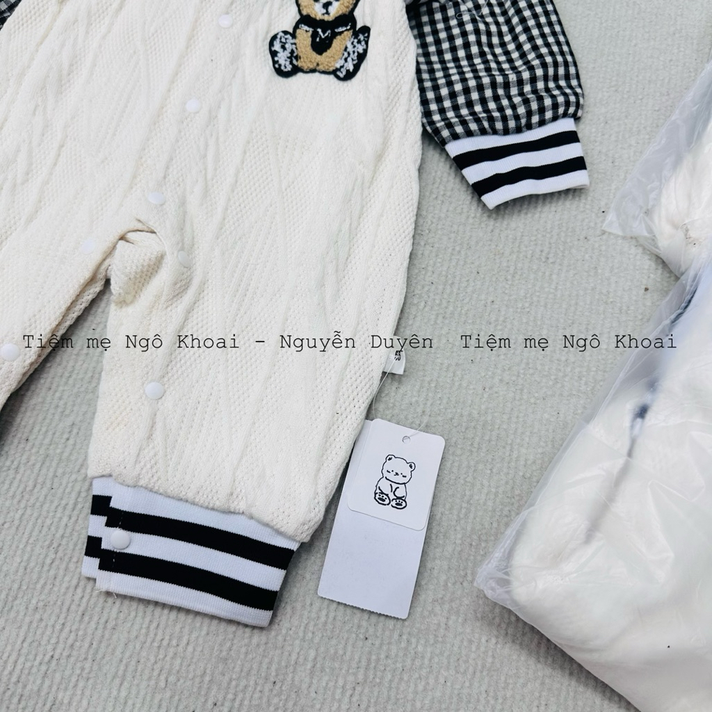 [MD02] Body len phối áo sơ mi kẻ xinh xắn cho bé trai mặc đầy tháng/ thôi nôi