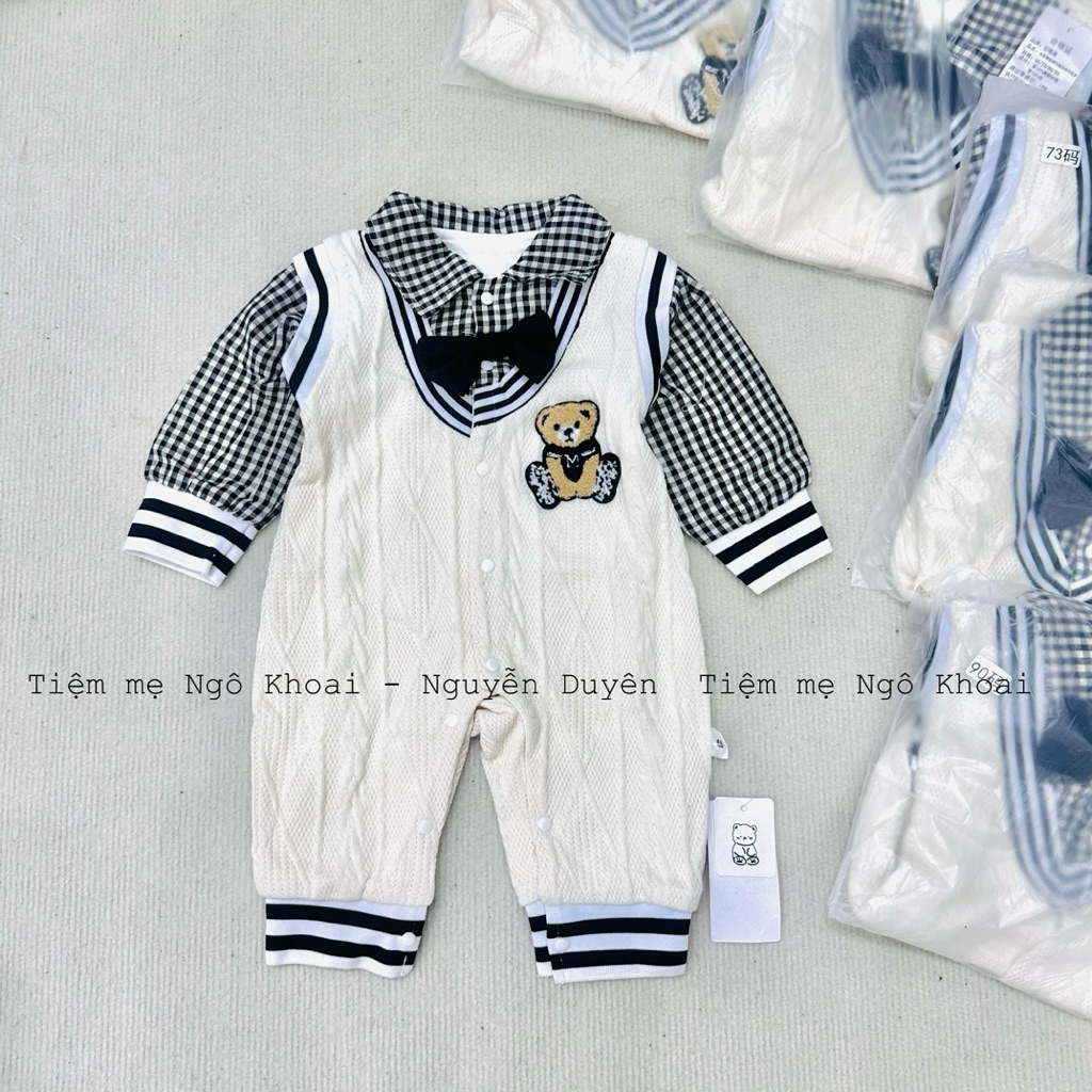 [MD02] Body len phối áo sơ mi kẻ xinh xắn cho bé trai mặc đầy tháng/ thôi nôi