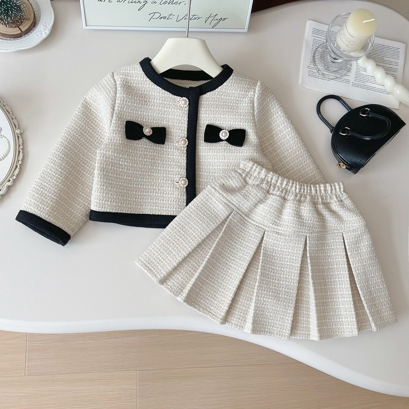 Set Đồ Bé Gái Hania Kids, Áo Dài Tay Phối Nơ Và Chân Váy Xếp Ly Sang Trọng Cho Bé Đi Tiệc, Đi Chơi