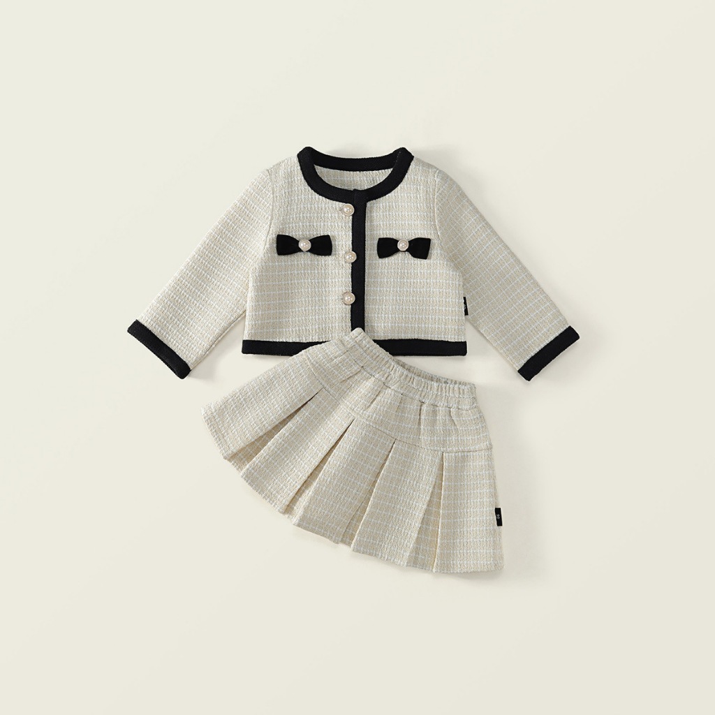 Set Đồ Bé Gái Hania Kids, Áo Dài Tay Phối Nơ Và Chân Váy Xếp Ly Sang Trọng Cho Bé Đi Tiệc, Đi Chơi