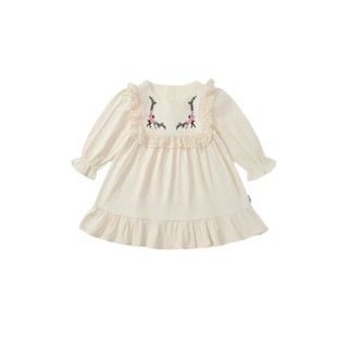 Váy Cho Bé Gái, Váy Dài Tay Cho Bé Gái Thiết Kế Thêu Hoa Tay Bo Chun Chất Cotton Mềm Mại