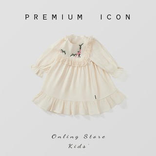 Váy Cho Bé Gái, Váy Dài Tay Cho Bé Gái Thiết Kế Thêu Hoa Tay Bo Chun Chất Cotton Mềm Mại