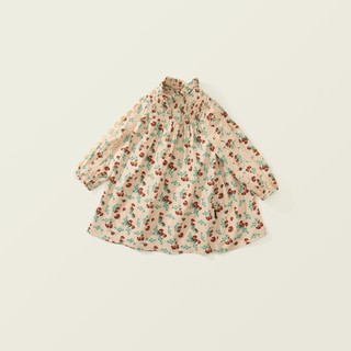 Váy Cho Bé Gái, Váy Dài Tay Thiết Kế Hoa Nhí Cổ Nhún Bèo Chất Liệu Cotton Mềm Mại