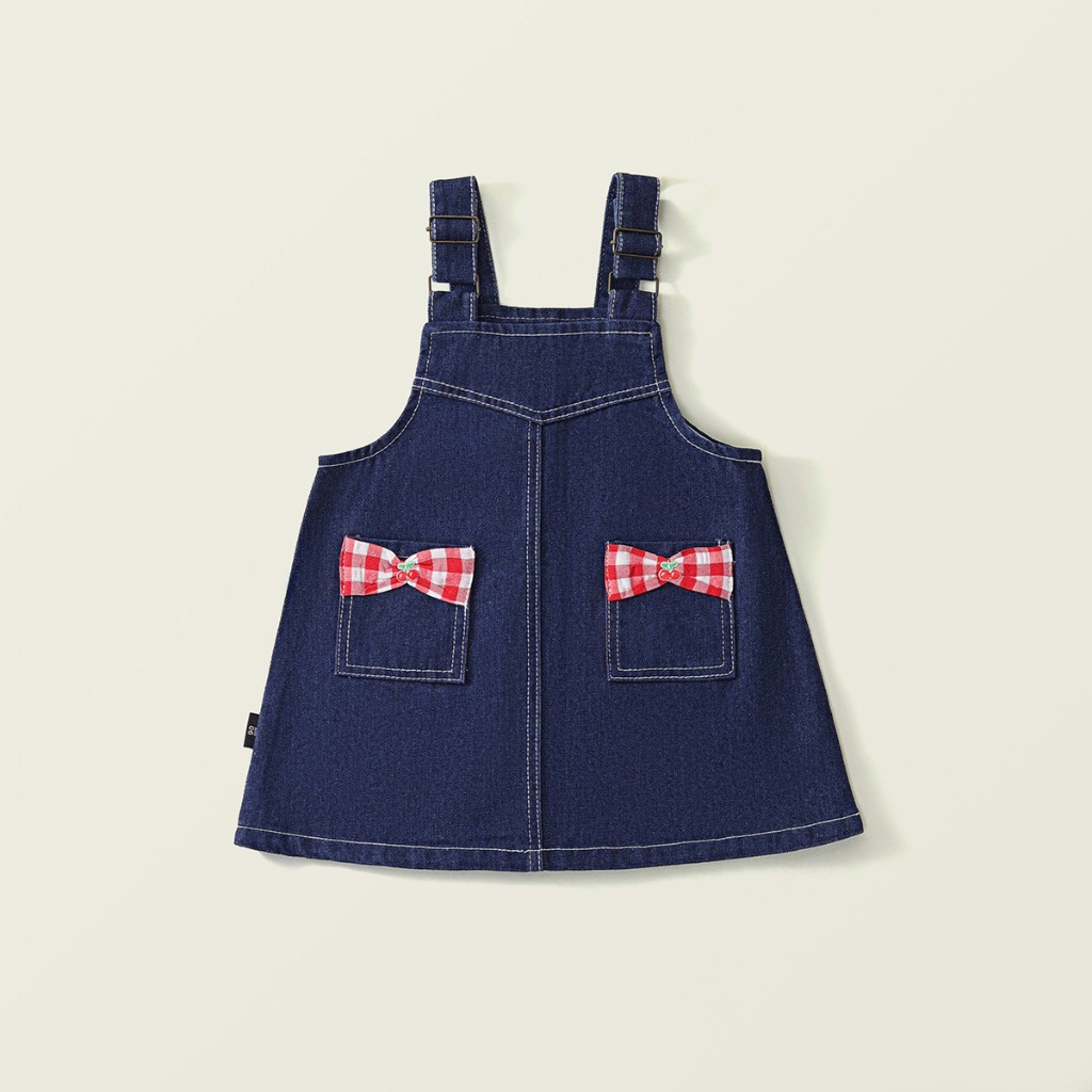Set Yếm Bò Bé Gái Dài Tay Thu Đông HANIA KIDS Phối Nơ Caro Đỏ – Phong Cách Dễ Thương Năng Động