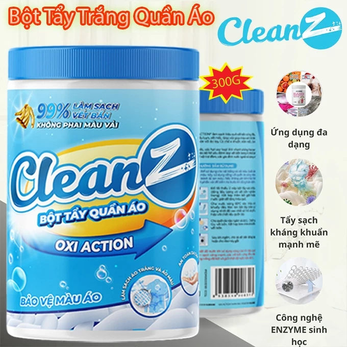 Bột tẩy quần áo, bột tẩy làm sạch quần áo, đánh bay vết ố vàng CleanZ lọ 300g