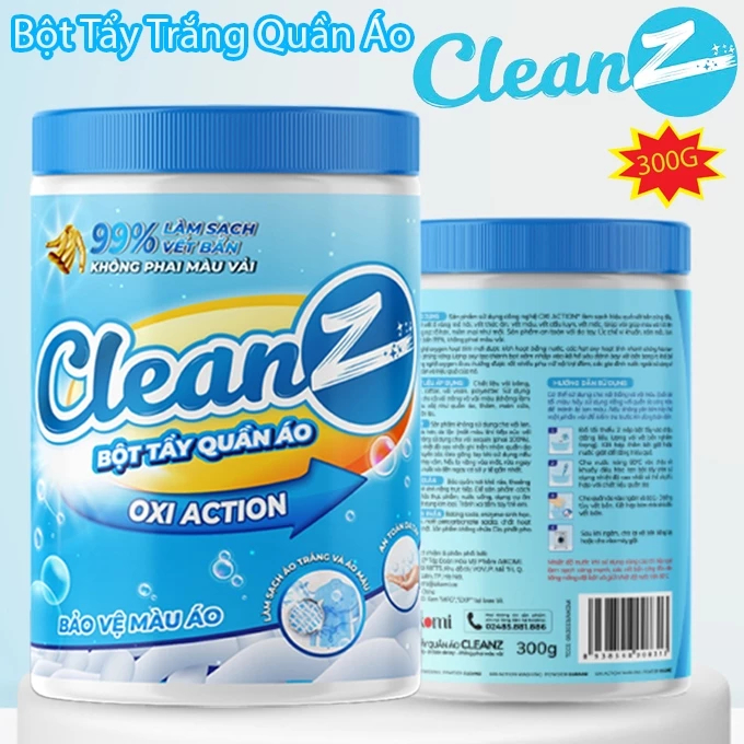 Bột tẩy quần áo, bột tẩy làm sạch quần áo, đánh bay vết ố vàng CleanZ lọ 300g