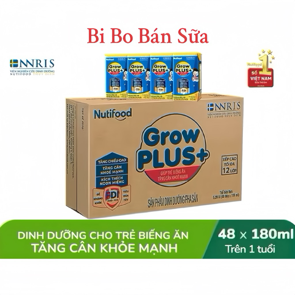 Thùng 48 Hộp Sữa Bột Pha Sẵn Nutifood GrowPLUS+ Xanh Biếng Ăn - 180ml [Trên 1 Tuổi]
