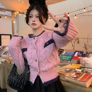 LT - Áo len nữ xoắn thừng cổ tròn cài khuy, áo cadigan thu đông free size 1382