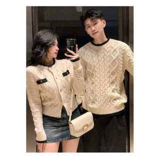 LT - Áo len nữ xoắn thừng cổ tròn cài khuy, áo cadigan thu đông free size 1382