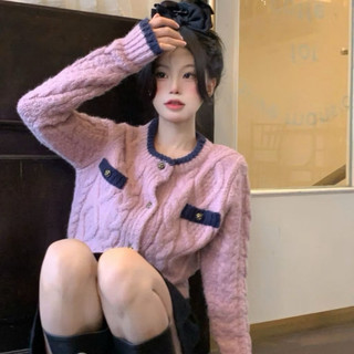 LT - Áo len nữ xoắn thừng cổ tròn cài khuy, áo cadigan thu đông free size 1382