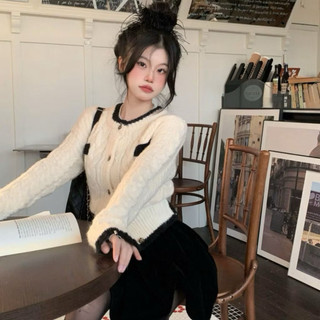LT - Áo len nữ xoắn thừng cổ tròn cài khuy, áo cadigan thu đông free size 1382