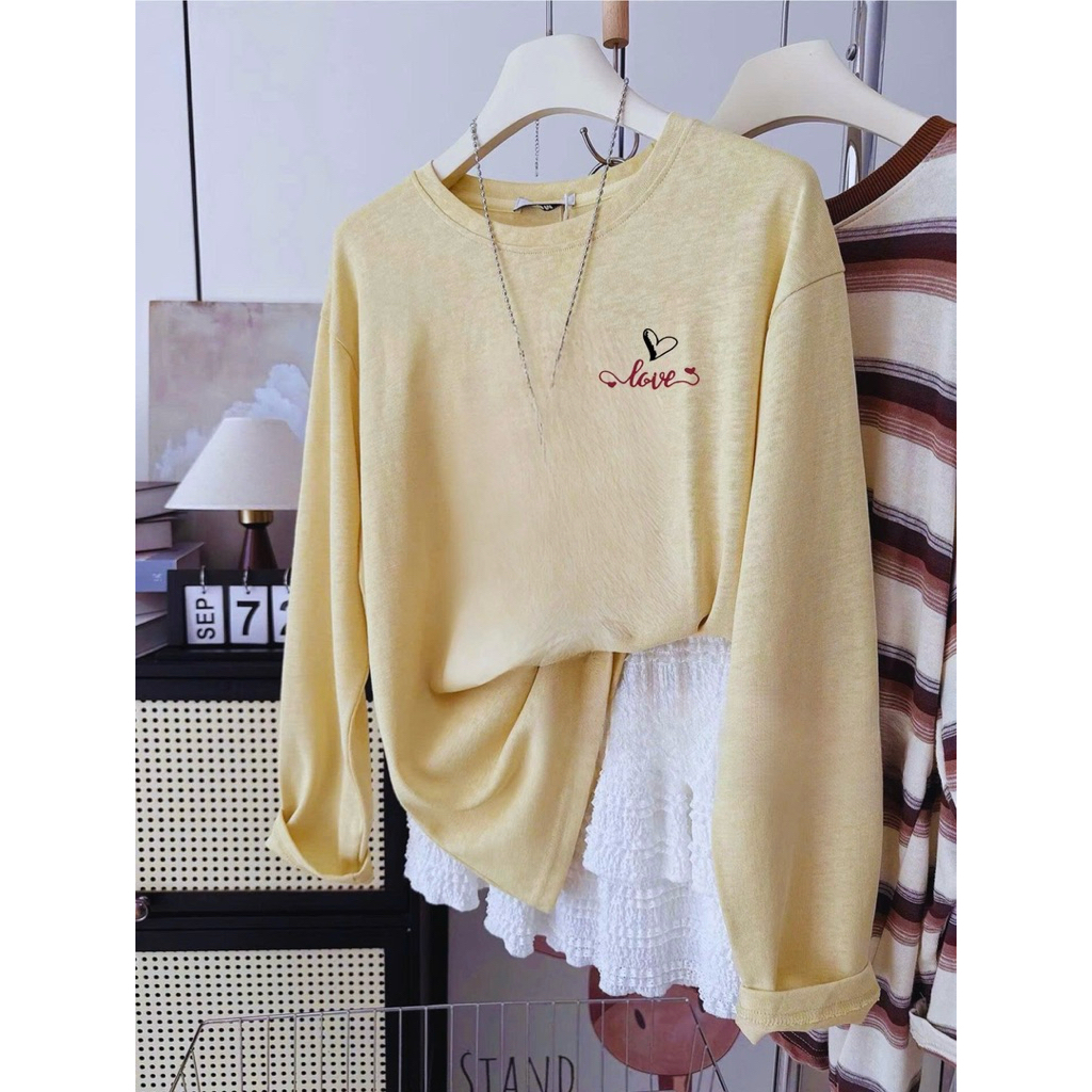 Áo thun dài tay Thu Đông 2025, Áo phông tay dài dáng rộng in hình JULY FASHION, chất thun xượt mềm mại