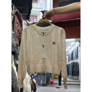 LT - Áo len nữ lưới dài tay khoá kéo, kiểu len lỗ khoác mỏng nhẹ, free size 1383
