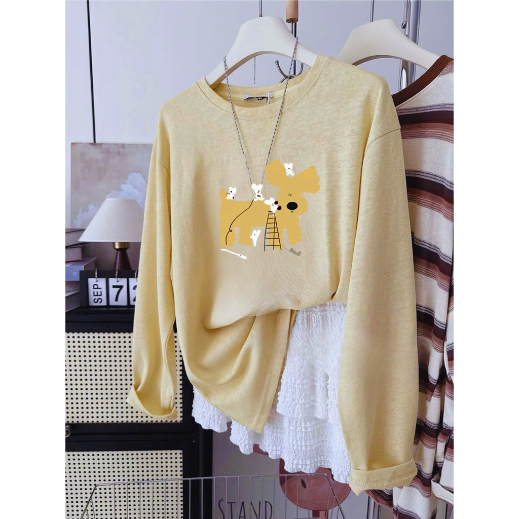 Áo thun dài tay Thu Đông 2025, Áo phông tay dài dáng rộng in hình JULY FASHION, chất thun xượt mềm mại