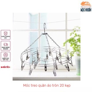 [Móc dù] Móc dù, móc trùm tròn 20 kẹp treo quần áo, tất vớ, đồ lót, chất liệu inox siêu bền, tiện dụng