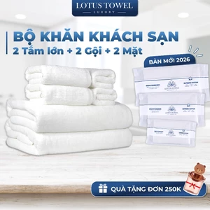 Bộ 6 Khăn Khách Sạn Lotus màu trắng cỡ lớn ( 2 khăn tắm cỡ 70x140cm) , 100% Cotton,Mềm Mịn, Thấm Hút