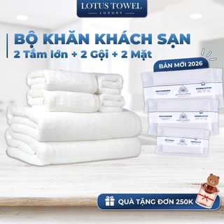 Bộ 6 Khăn Khách Sạn Lotus màu trắng cỡ lớn ( 2 khăn tắm cỡ 70x140cm) , 100% Cotton,Mềm Mịn, Thấm Hút