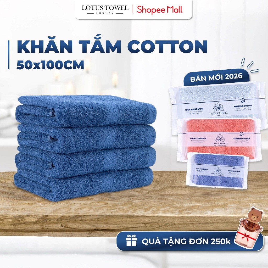 Khăn Tắm LOTUS TOWEL 50x100cm 100% Cotton Cao Cấp Mềm Mịn, Thấm Hút, Không Ra Màu