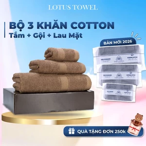 Bộ 3 Khăn Tắm, Gội, Lau mặt LotusTowel 100% Cotton, Mềm Mịm, Thấm Hút, Không Ra Màu