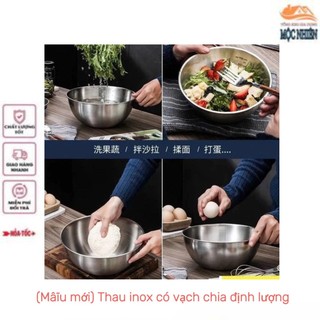 Thau chia vạch định lượng trộn salad, trộn bột, ướp thịt đa năng, chất liệu inox siêu bền