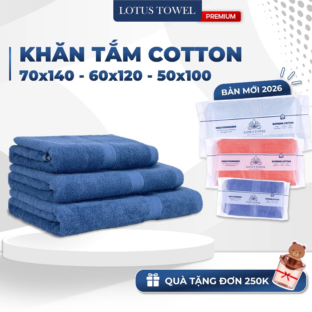 Khăn Tắm Các Cỡ 70x140cm, 60x120cm, 50x100cm, 100% Cotton Mềm Mịn Thấm Hút Không Ra Màu