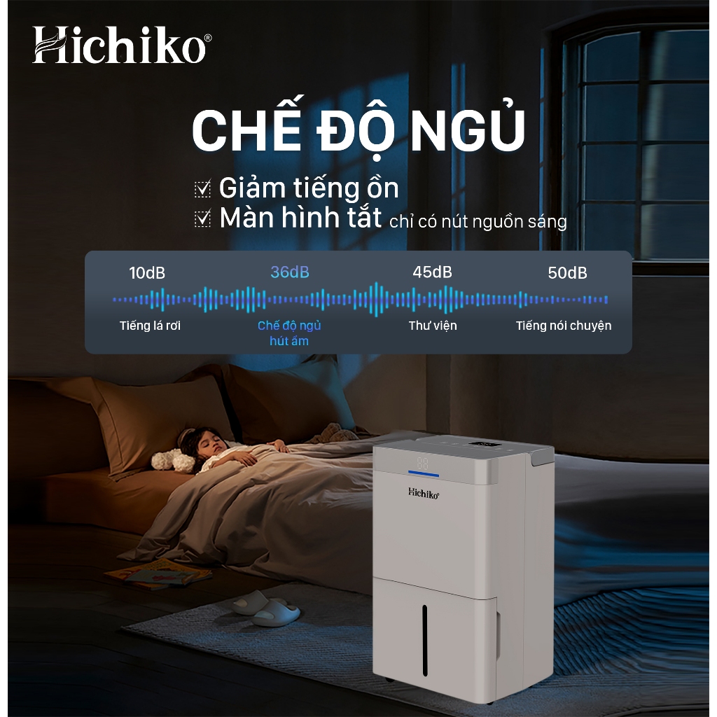 Máy hút ẩm Hichiko HC35DH04 dành cho diện tích từ 60-100m2, công suất hút 35L/ngày