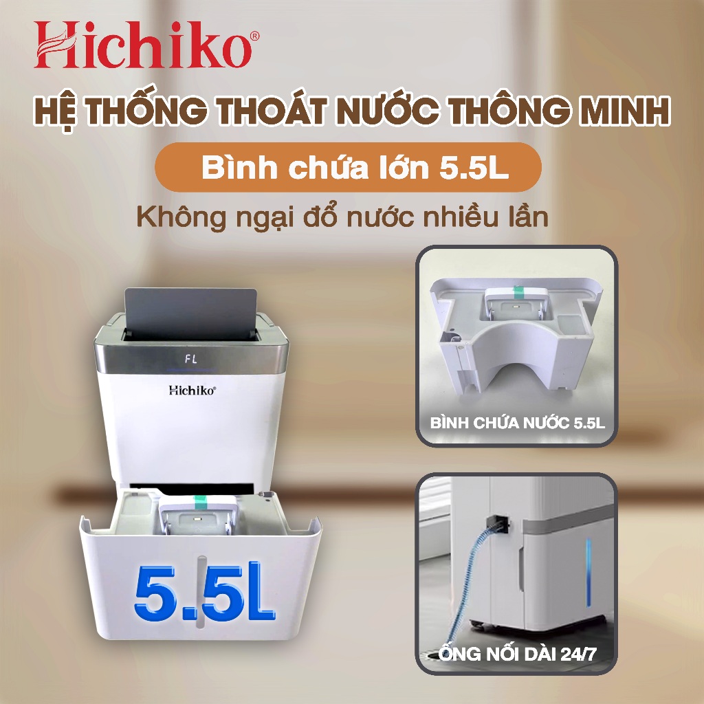 Máy hút ẩm Hichiko HC35DH04 dành cho diện tích từ 60-100m2, công suất hút 35L/ngày