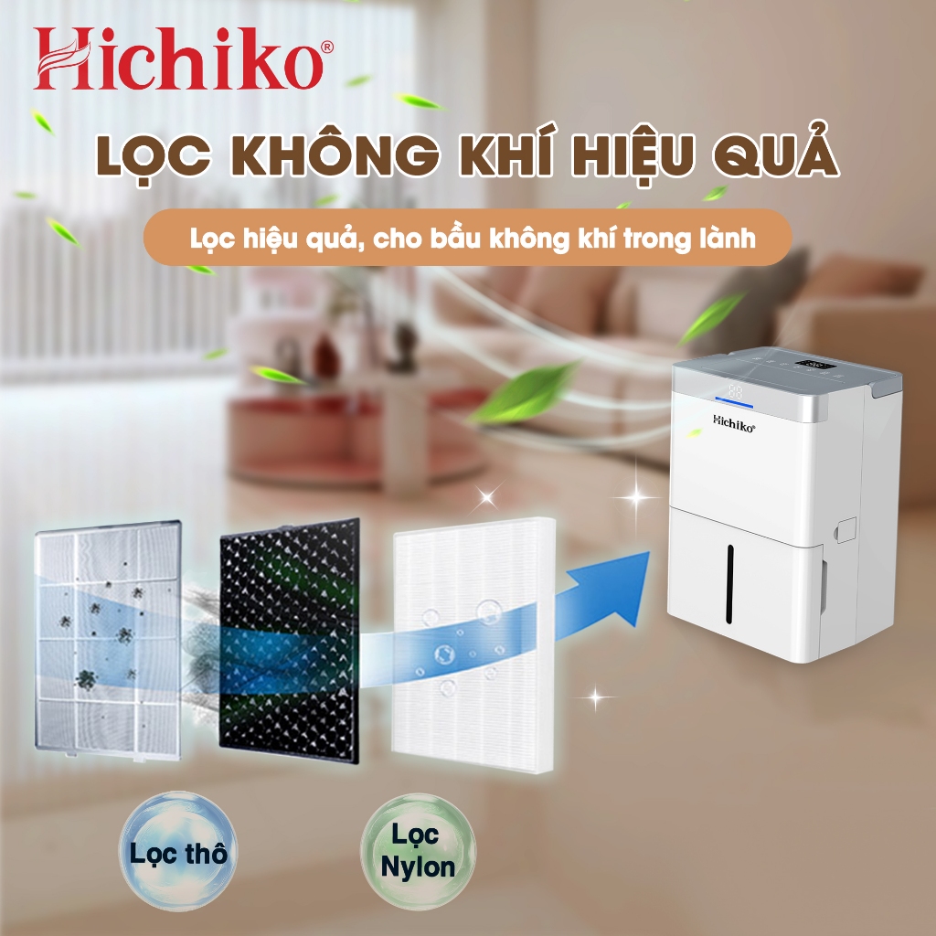 Máy hút ẩm Hichiko HC35DH04 dành cho diện tích từ 60-100m2, công suất hút 35L/ngày
