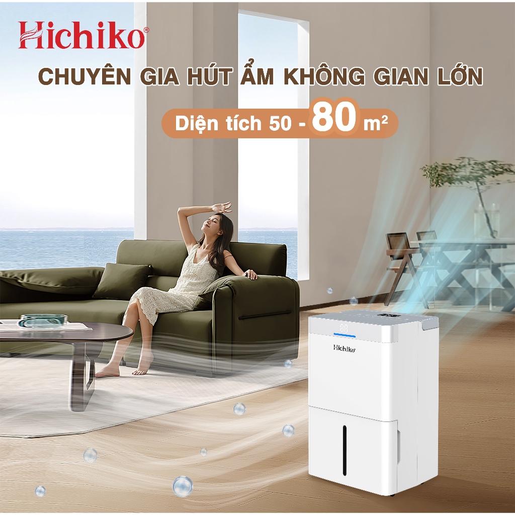 Máy hút ẩm Hichiko HC35DH04 dành cho diện tích từ 60-100m2, công suất hút 35L/ngày