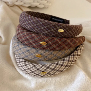 Băng đô kẻ caro cổ điển kiểu Mỹ, băng đô xốp bản to vintage dành cho nữ
