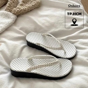 Tăng size Dép Xỏ Ngón Nữ thời trang đế cao 4cm chất liệu PVC họa tiết chấm bi