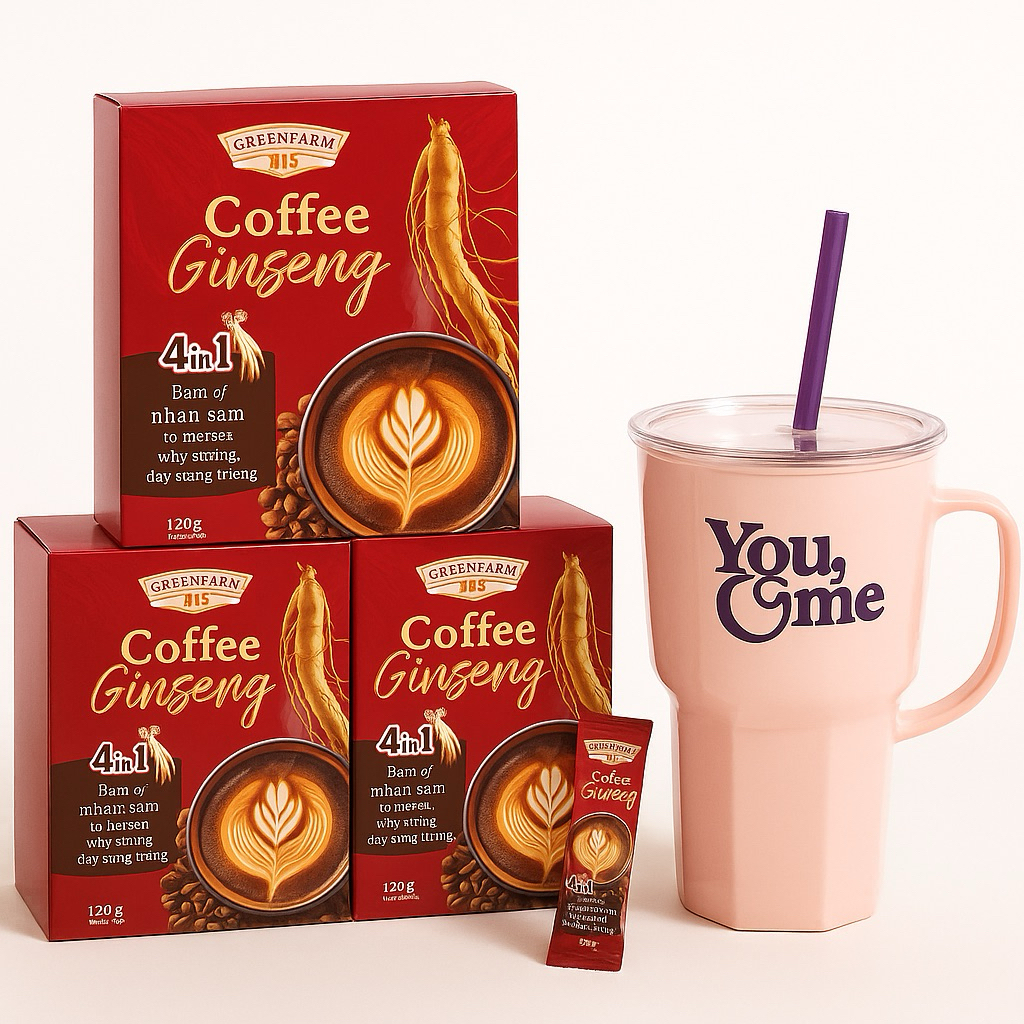 [ Ít Ngọt ] Cà Phê Sâm Ginseng Ngọt Thanh Nhẹ Nhàng - Thơm Ngon–  Cafe Ít Đường – Hộp 10 Gói x 12gr/1 gói