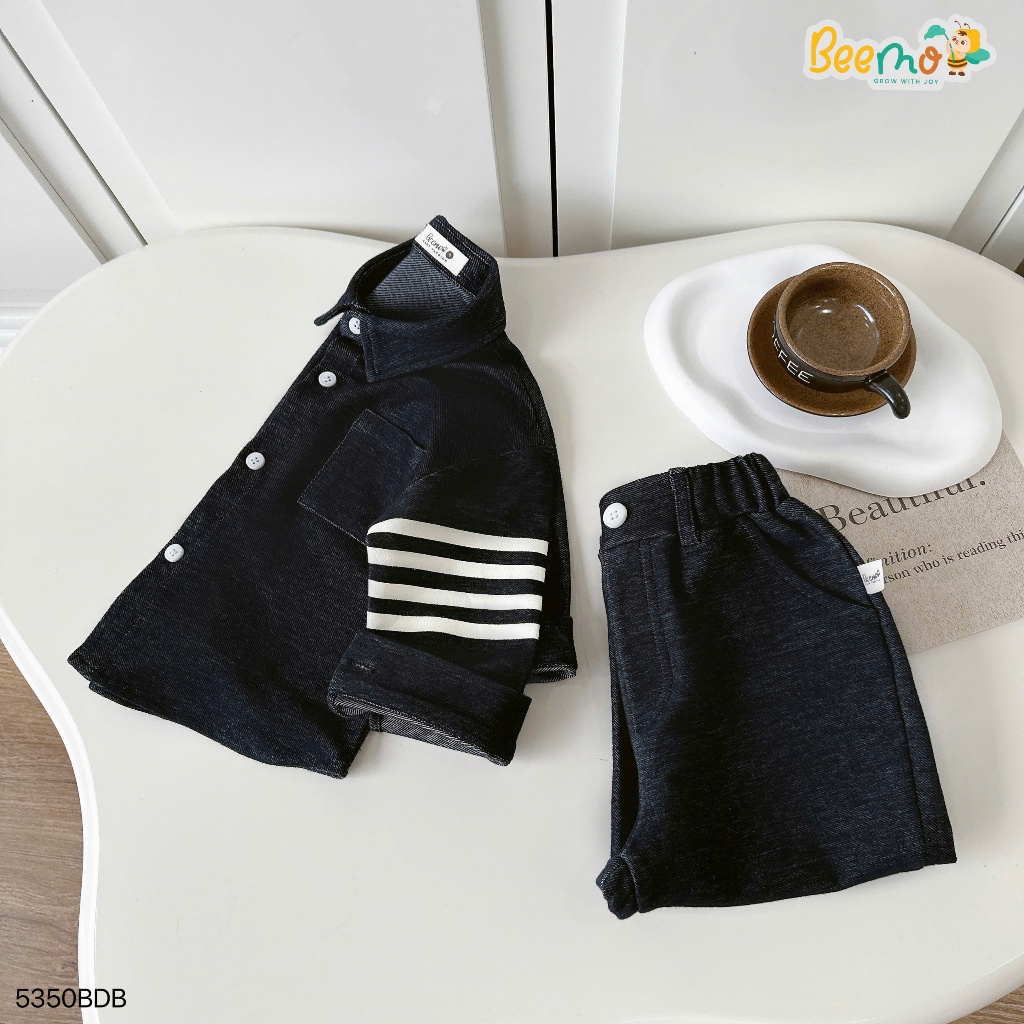 Bộ sơ mi giả bò cổ đức phong cách Hàn Quốc, set sơ mi bảnh bao cho bé 5350BDB