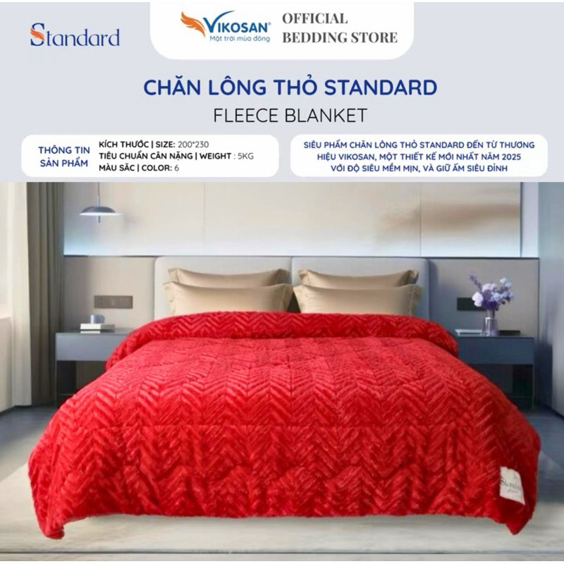 Chăn Lông Thỏ VIKOSAN Standard CHÍNH HÃNG 200x230cm 5kg - Hàng Công Ty VIKOSAN Mềm Mịn, Ấm Áp HANNA BEDDING