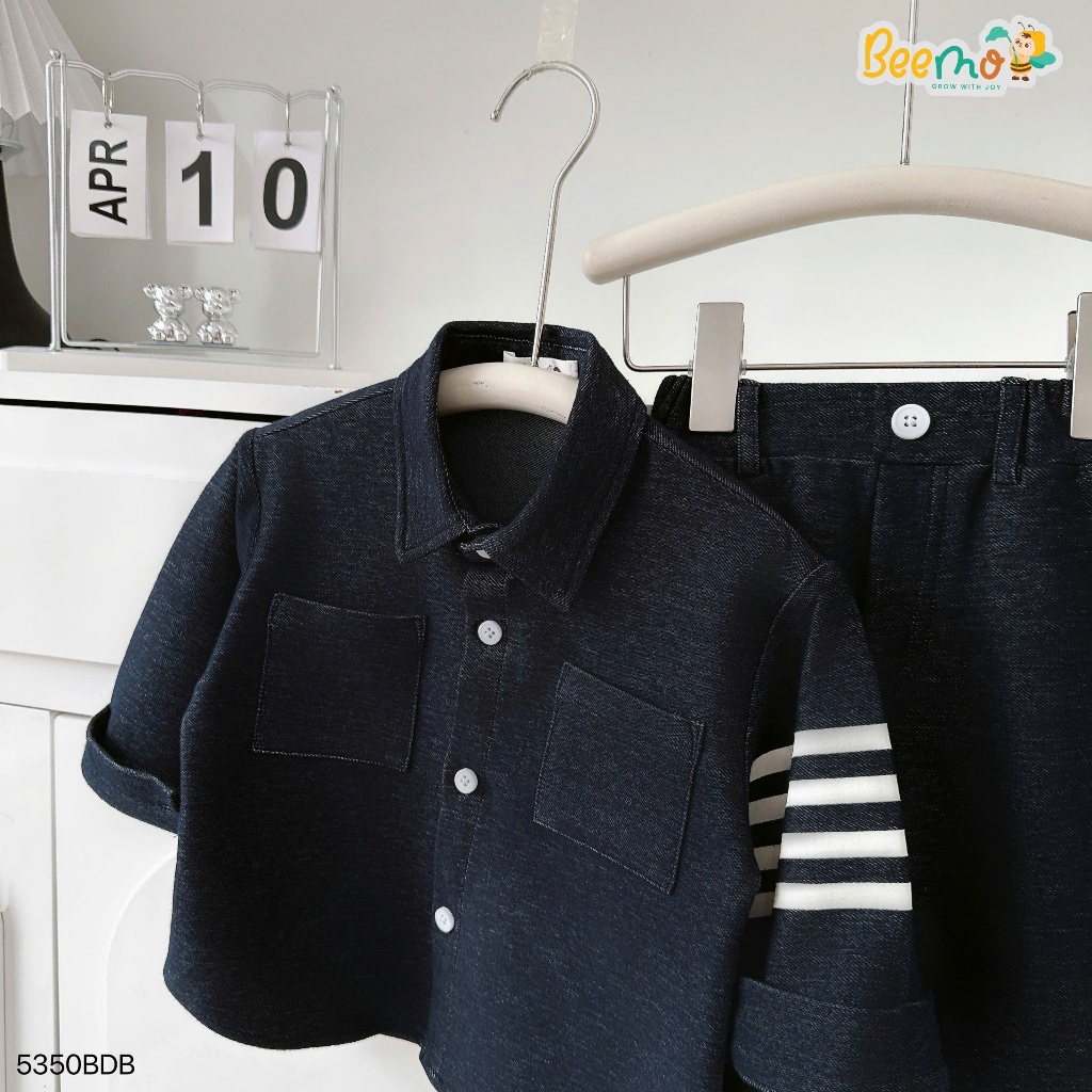 Bộ sơ mi giả bò cổ đức phong cách Hàn Quốc, set sơ mi bảnh bao cho bé 5350BDB