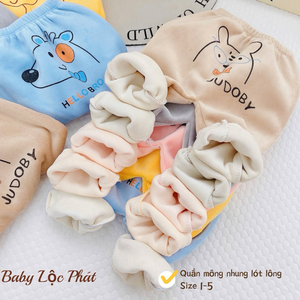 SET 2-3-5 Quần Mông nhung lót lông siêu mềm mịn hình đáng yêu cho bé từ 3-13kg