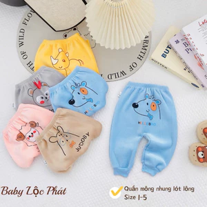 SET 2-3-5 Quần Mông nhung lót lông siêu mềm mịn hình đáng yêu cho bé từ 3-13kg