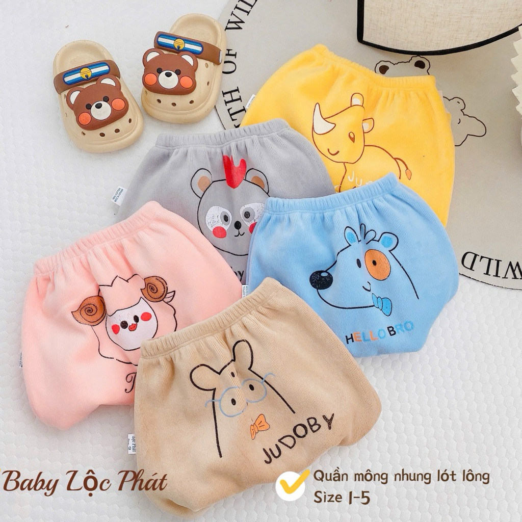 SET 2-3-5 Quần Mông nhung lót lông siêu mềm mịn hình đáng yêu cho bé từ 3-13kg