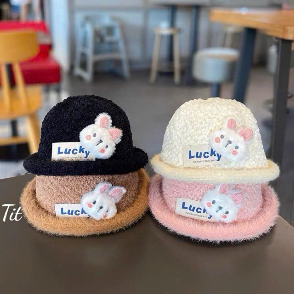 Mũ len lông cừu LUCKY thỏ - Mũ nồi đáng yêu cho bé
