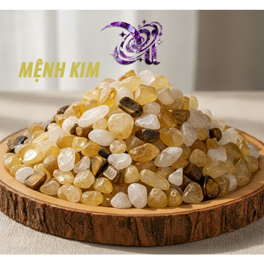 Set Đá Thạch Anh cho (MỆNH KIM) - Đá Mắt Hổ, Thạch Anh Trắng tự nhiên, Thạch Anh Vàng vụn - May mắn
