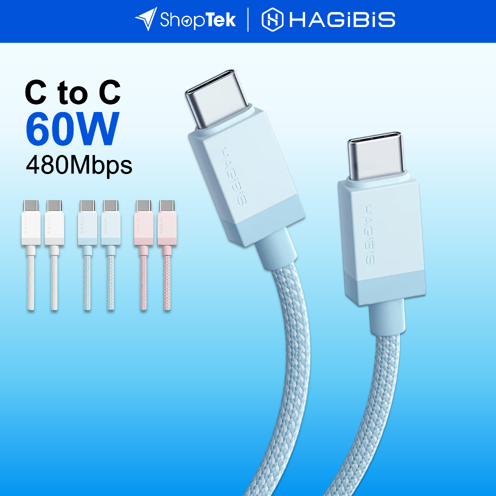 HAGIBIS Cáp sạc nhanh C to C PD 60W dài 1m, truyền data 480Mbps và xuất hình ảnh [Mua 2 giảm 20%]