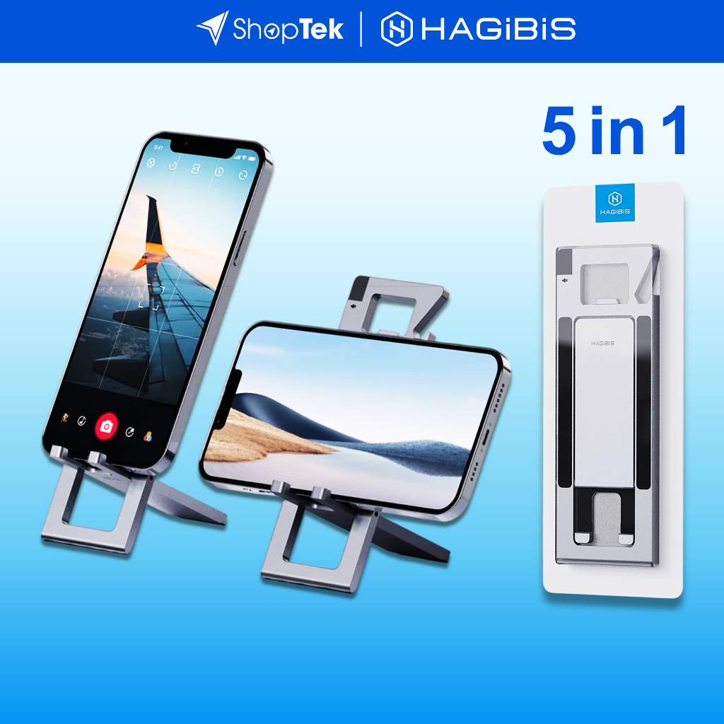 HAGIBIS Giá đỡ điện thoại đa năng 5-in-1 hợp kim nhôm Aluminum, mỏng gọn 5mm, bỏ túi tiện ích - ZZ4