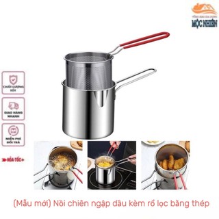 [Mẫu mới] Nồi chiên ngập dầu có tay cầm kèm rổ lọc chất liệu thép không gỉ, giúp tiết kiệm dầu - tiện dụng, siêu bền