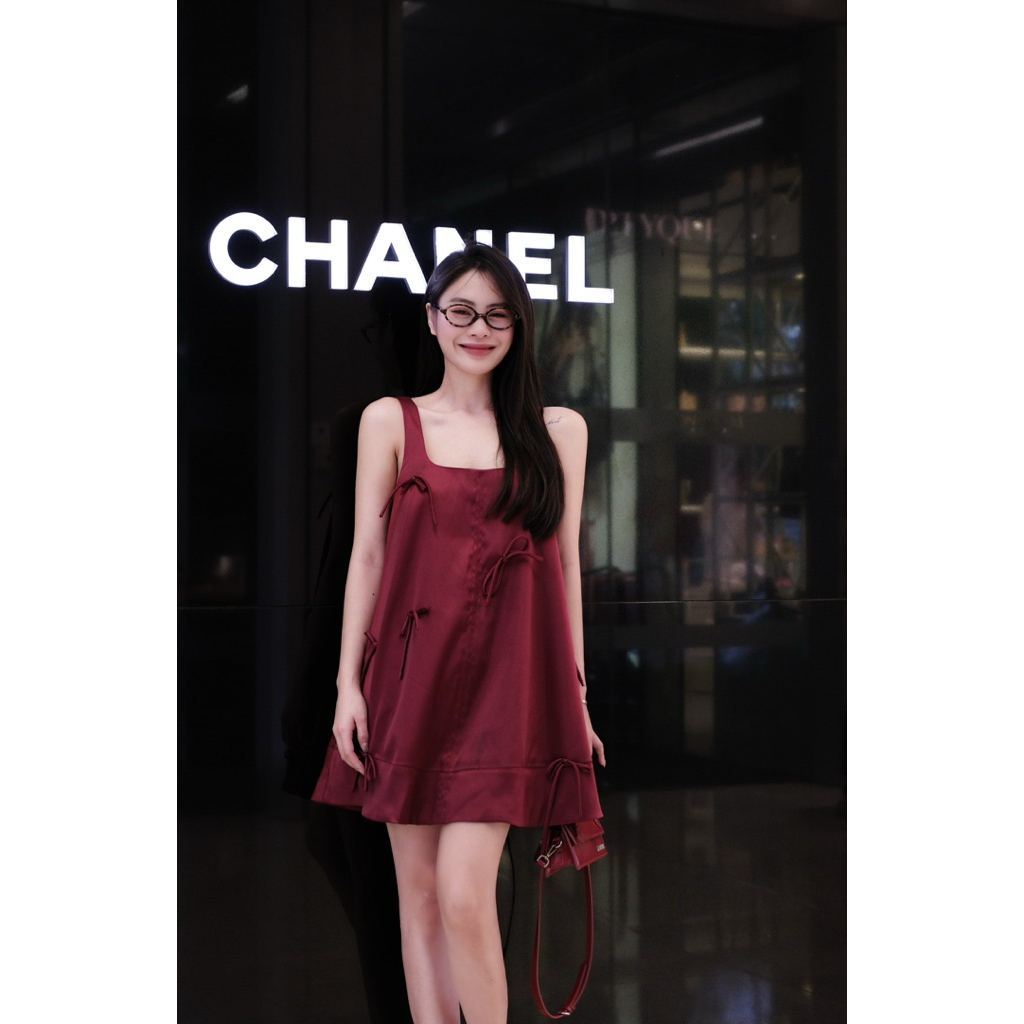 [ TYCLOTHING ] - Đầm Tacta Đính Nơ - Hàng Thiết Kế - Màu Be và Màu Đỏ