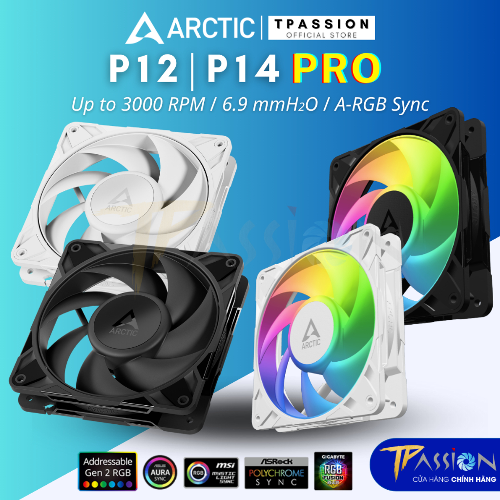 Quạt Fan case ARCTIC P12 / P14 Pro PST / Reverse LED ARGB Black /White -Tản nhiệt PWM, 120 12cm 14cm | BigBuy360 - bigbuy360.vn