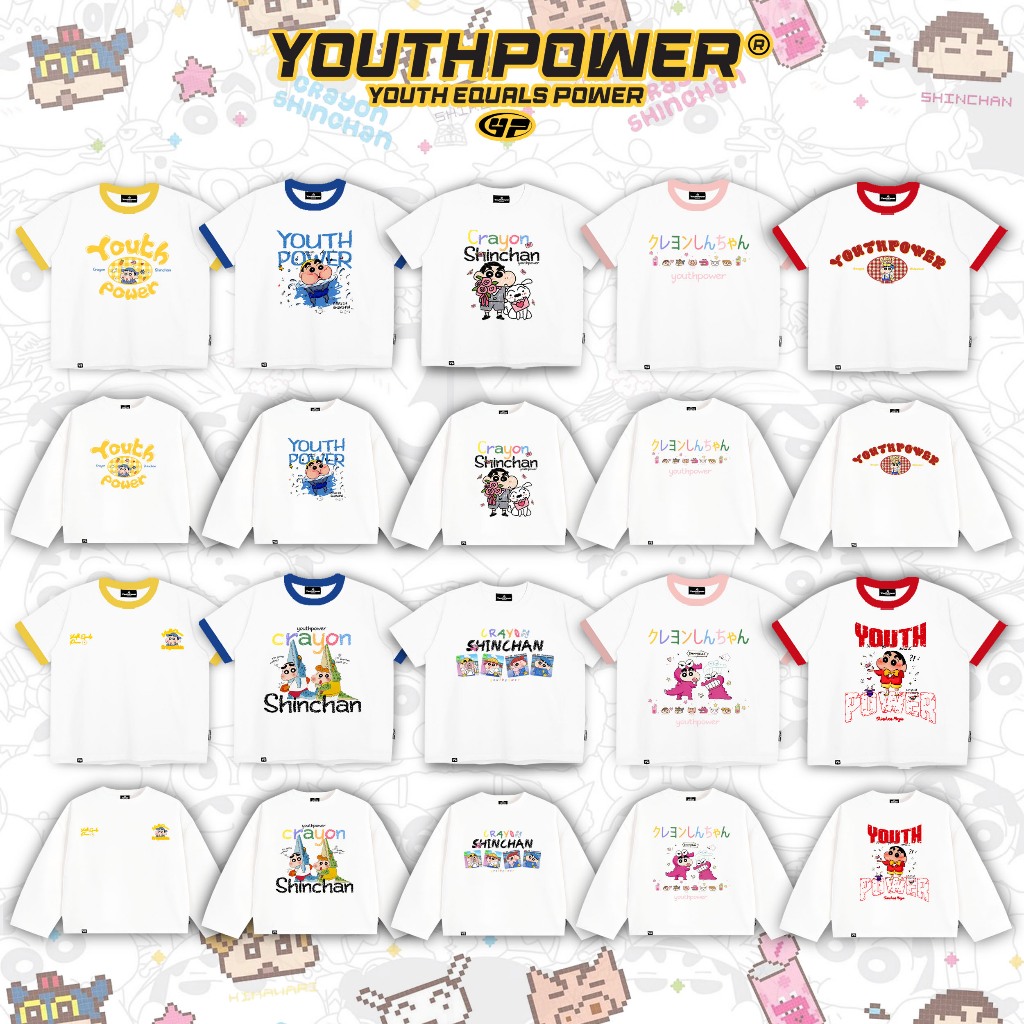 Áo Thun Boxy CRAYON SHINCHAN YOUTHPOWER Form Rộng Nam Nữ Oversize Unisex Cotton 2 Chiều 250gsm Cổ Tròn Local Brand Việt
