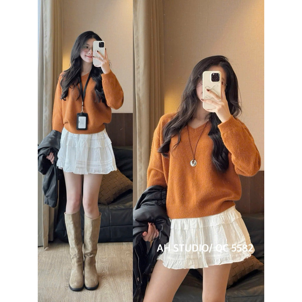 Áo len cổ tim chất len lông thỏ hàng QC siêu hot A5582