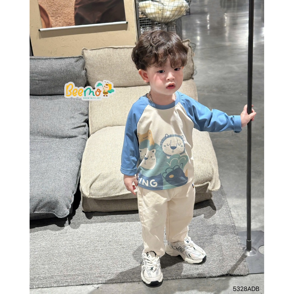 Áo thun dài tay Raglan in hình Beemo chất liệu co giãn thoải mái cho bé trai 9-24kg